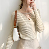 Slim Fit Lace Up V Neck Sweater
