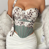 Stripe Lace Trim Backless Corset Crop Top