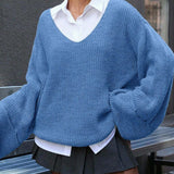 Vintage V-Neck Split Knit Blouse