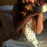 French Style Polka Dot V-Neck Bodycon Maxi Dress