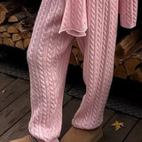 Solid Cable Knit Cozy Cuffed Ankle Pants