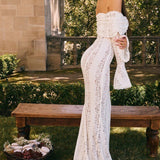 Lace Bustier Bell Sleeve Maxi Dress