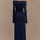 V-Neck Slim Fit Ruched Maxi Dress