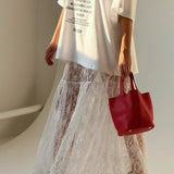 Jacquard Lace High Waist Maxi Skirt