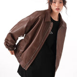Vintage PU Leather Lapel Jacket