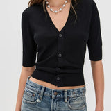 V-Neck Stretch Knit Cardigan