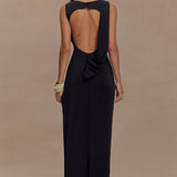 Ruched Split Backless Maxi Dress
