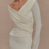 V-Neck Slim Fit Ruched Maxi Dress