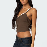 Faux Two Piece Bow Lace Sweet Crop Top