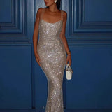 Glam Rhinestone Evening Maxi Dress