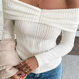 Textured Off Shoulder Slim Fit Sweater