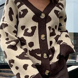 Leopard Knit Button Front Cardigan