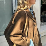 Brown Single-Breasted Suede Blazer