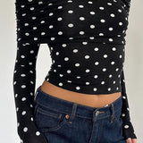 Polka Dot Color Block Off-Shoulder Crop Top