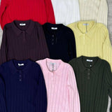 Jacquard Polo Collar Long Sleeve Loose Blouse