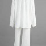 Solid Cotton Wrinkled Shirt Pants Two Piece Set