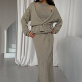 Chic Knit Vest & Bodycon Skirt with Belt Three Piece Set