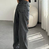 Vintage Distressed Cutout Straight Jeans
