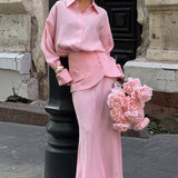 Elegant Creative Street Style Solid Long Sleeve Shirtdress Two Piece Set