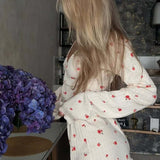 Knitted Floral Print Long Sleeve Two Piece Set
