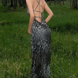 Leopard Print Backless Spaghetti Strap Party Dress