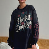 Vintage Distressed Rose Print Sweatshirt