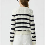 Black White Wool Twist Knit Cardigan