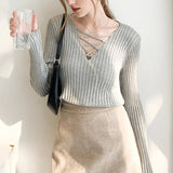 Slim Fit Lace Up V Neck Sweater