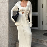 Vintage Ribbed Knit Cardigan and Cami Dress Three Piece Set