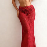 High Waist Lace Panel Stretch A-Line Pencil Skirt