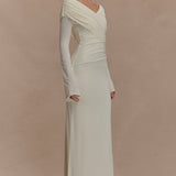 V-Neck Slim Fit Ruched Maxi Dress
