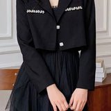 Crystal Decor Notched Cropped Blazer