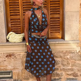 Colorblock Polka Dot Mesh Two Pieces Set