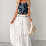 Boho Chic High Waisted Contrast Drawstring A Line Maxi Skirt