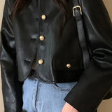 Retro O-Neck PU Leather Jacket