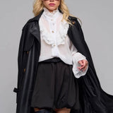 Lace Trim Stand Collar Chiffon Blouse