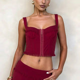 Fashion Snap Button Cami Top Slim Ruffle Shorts Skirt Set