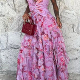Sleeveless Hollow Maxi Floral Dress