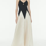 Fashion Contrasting Stitching Slim Suspender Maxi Dress