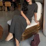 Minimalist Knit Short Sleeve Skirt Set