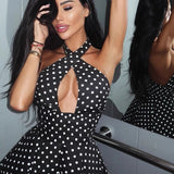 Polka Dot Halter Backless Bodycon Mini Dress