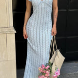 French Ruffle V Neck Knit Pastoral Maxi Dress