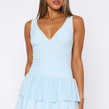 Guessing Games Mesh Mini Dress Baby Blue