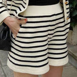 Casual Round Neck Striped Knit Cardigan Sweater Set