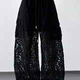 White Lace Cutout Casual Wide Leg Pants