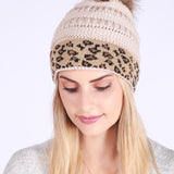 Leopard Print Slouchy Knit Beanie Hat