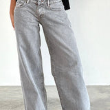 Solid Color Wide Leg Denim Jeans