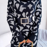 Leopard Turtleneck Sweater Dress