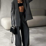 Grey Patchwork Blazer Trousers Office Two Piece Set