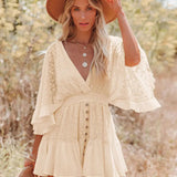 Lace V-Neck Ruffle Mini Boho Dress